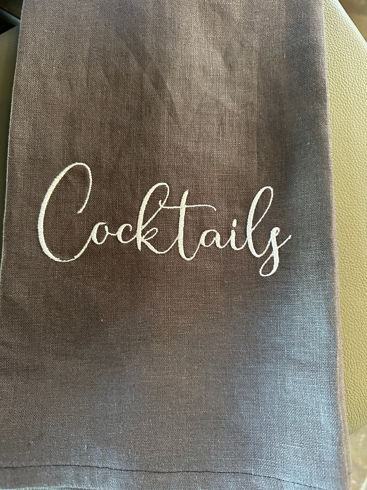 Cocktails Embroidered Linen Tea Towel