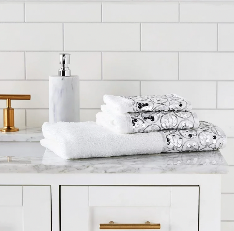 Glitz Glam 3 Piece Decorative Towel Set White