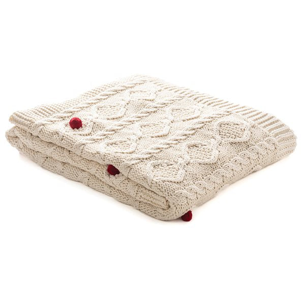 Bell Cream Cotton Cable Knit Throw Blanket 50"x60"
