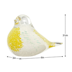 Bird Glass Paperweight White & Yellow