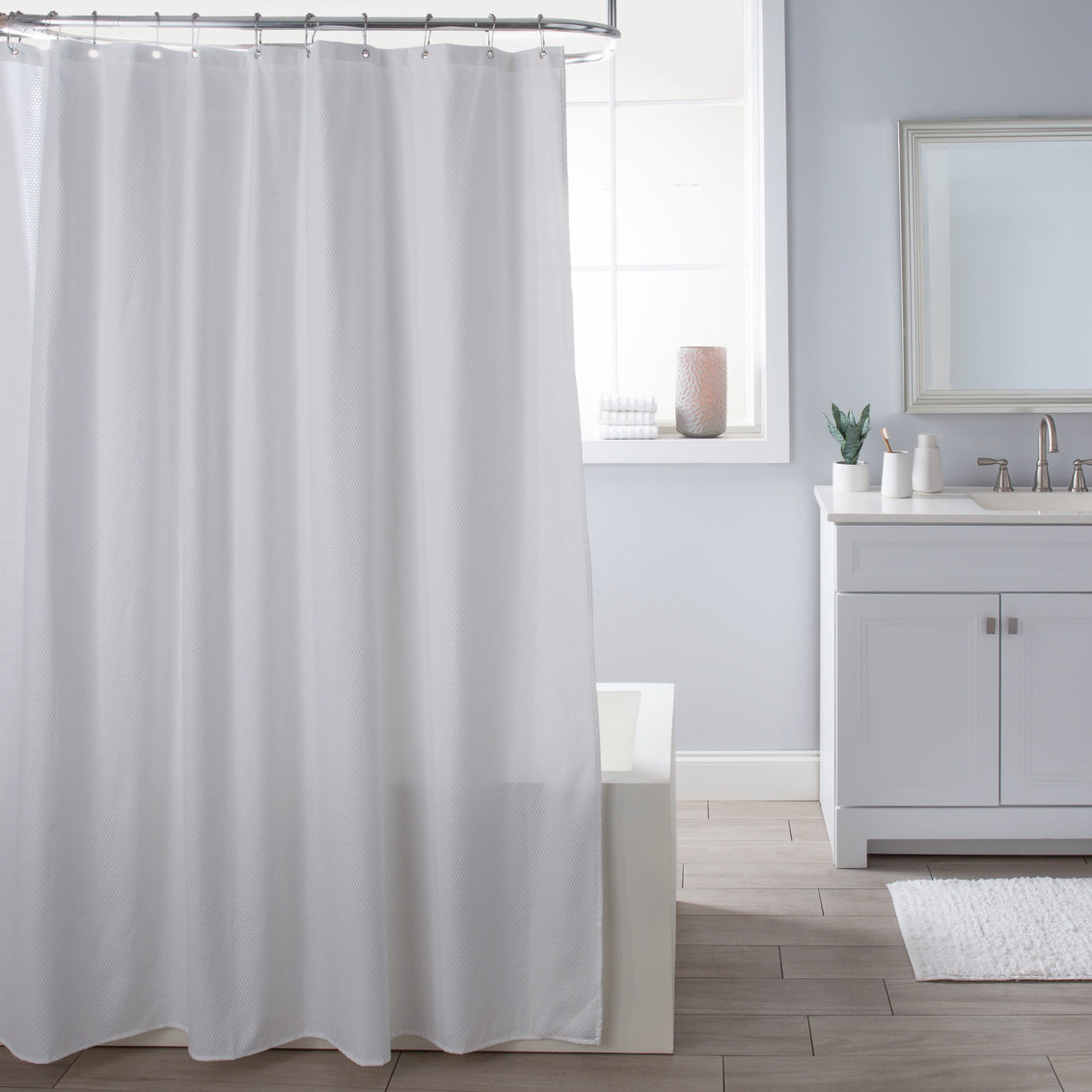 Delano White Microfiber Shower Curtain/Liner