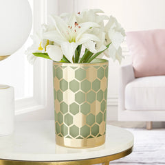 Honeycomb Gold Mirror 4.5x7" Glass Hurricane Vase - Green