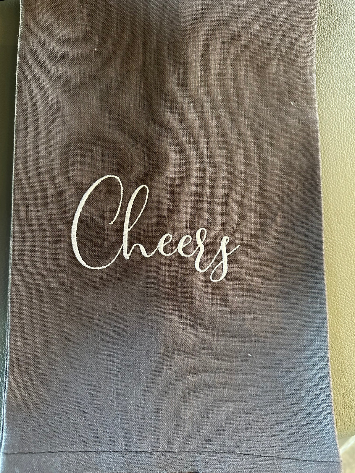 Cheers! Embroidered Linen Tea Towel