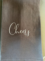 Cheers! Embroidered Linen Tea Towel