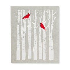 The Amazing Swedish Dishcloth Cardinal in Tree. Set of 2