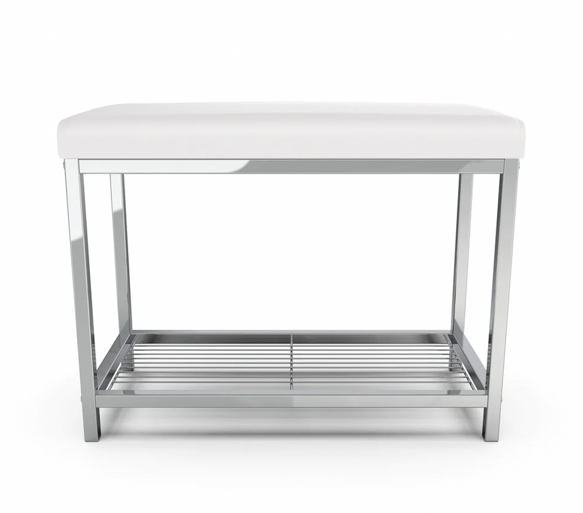 Moderna Vegan White Leather Vanity Bench with Chrome Base