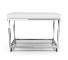 Moderna Vegan White Leather Vanity Bench with Chrome Base