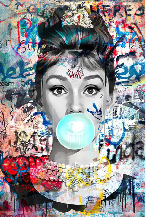 Audrey Hepburn Bubble Gum Graffiti Framed Print
