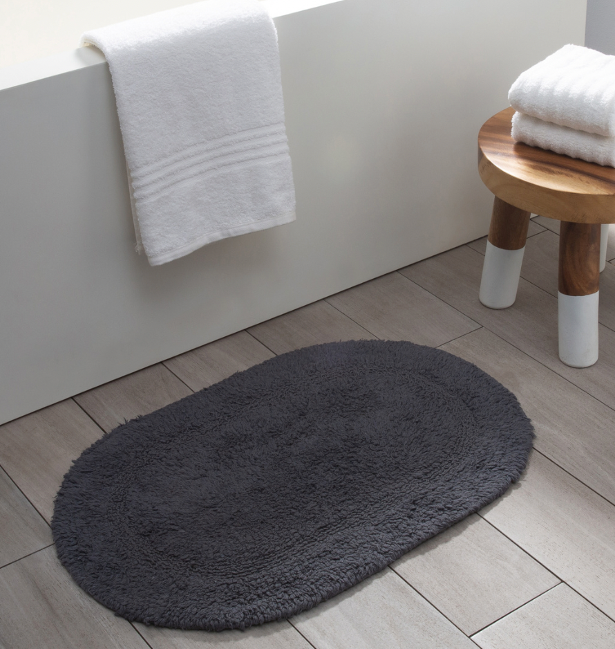 Serene Oval Cotton Reversible Bath Mat Slate Grey 18"x28"