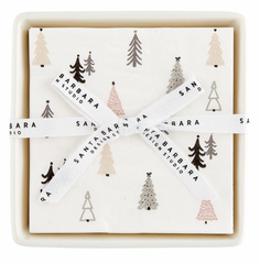 Ceramic Tray with Christmas Village All Over Trees Cocktail Napkins