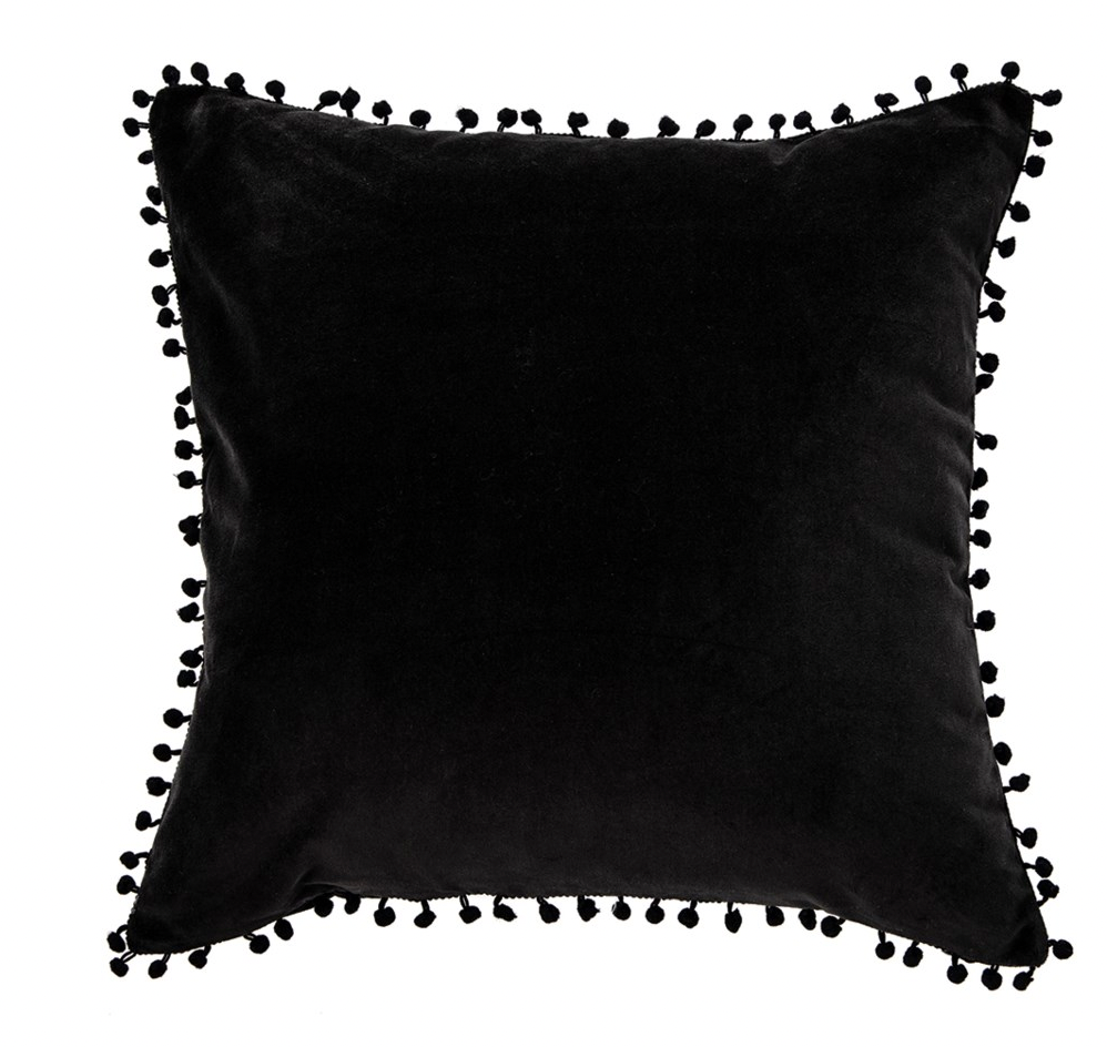 Velvet Black Cushion with PomPom Border 20"x20"