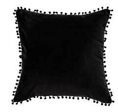 Velvet Black Cushion with PomPom Border 20"x20"