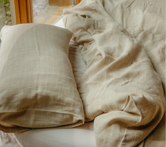 Linen Check King Duvet Cover Set With Shams Shade Natural