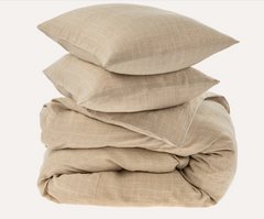 Linen Check King Duvet Cover Set With Shams Shade Natural