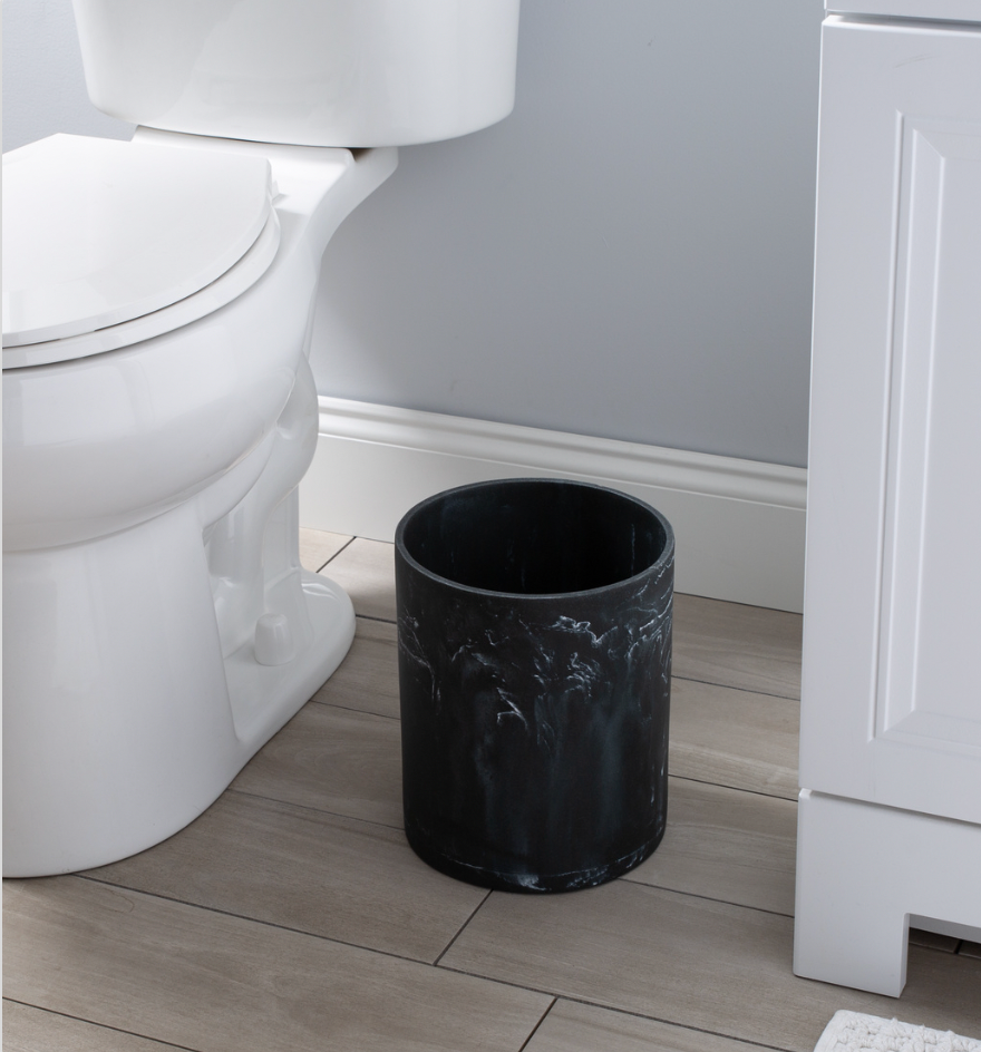 Michael Angelo Black & White Marble Resin Waste Basket