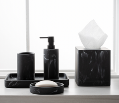 Michael Angelo Black & White Marble Resin Waste Basket