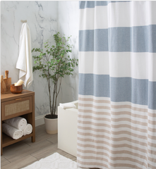 Stripe Shower Curtain Blue Natural Cotton