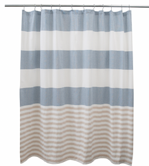 Stripe Shower Curtain Blue Natural Cotton
