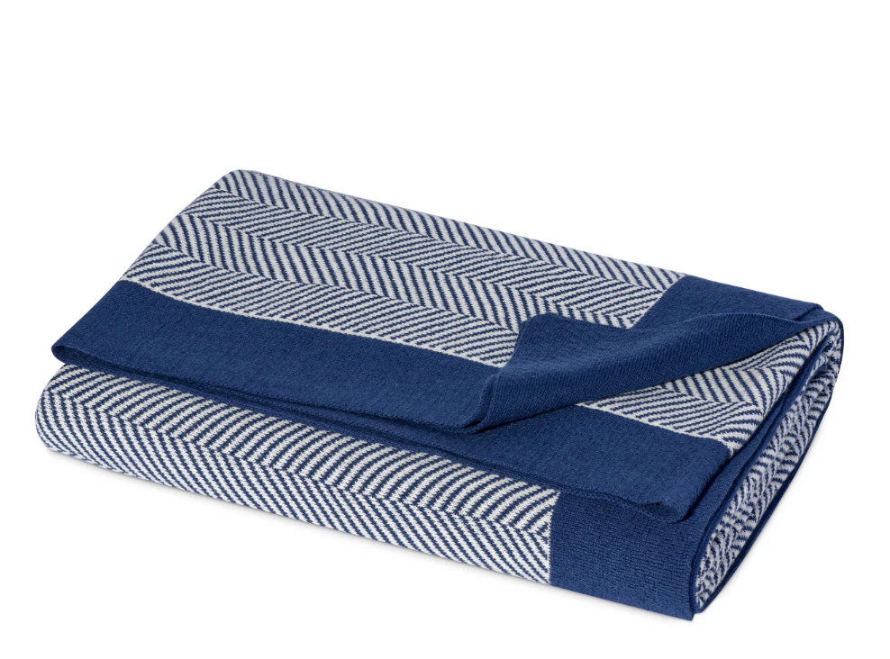 Herringbone Jacquard Cotton Navy Throw Blanket 50"x60"