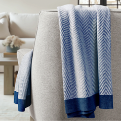 Herringbone Jacquard Cotton Navy Throw Blanket 50"x60"
