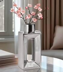 Rialto Shiny Silver Ceramic Bottle Vase