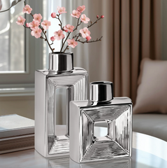 Rialto Shiny Silver Ceramic Bottle Vase