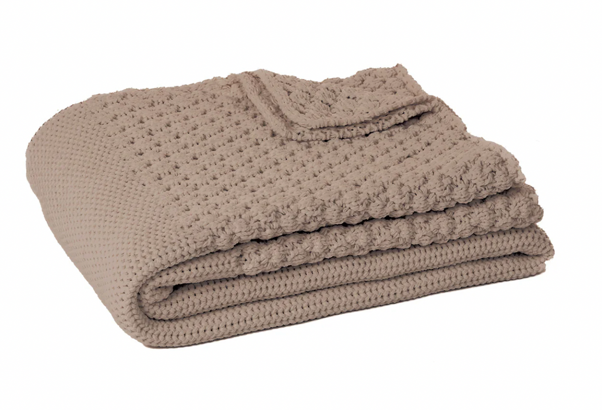Basket Throw Chenille Blanket Taupe