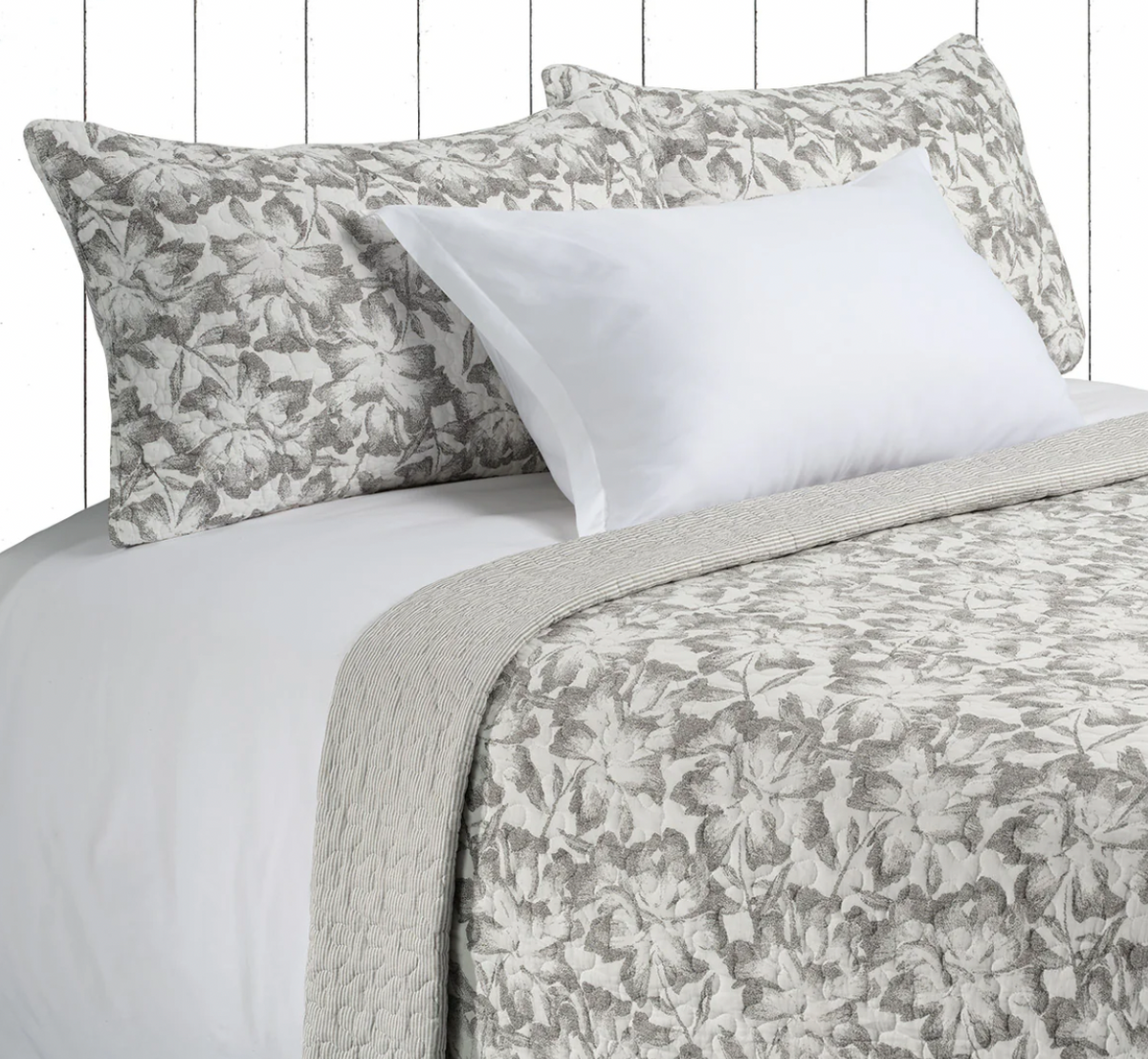 Maison Grey & Cream Floral Quilt Set