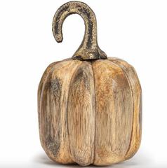 Trinity Small Pumpkin With Curled Stem Mangowood & Metal 4"