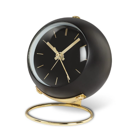 Ball Table Clock Black & Gold With Loop Stand 4"