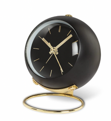 Ball Table Clock Black & Gold With Loop Stand 4"