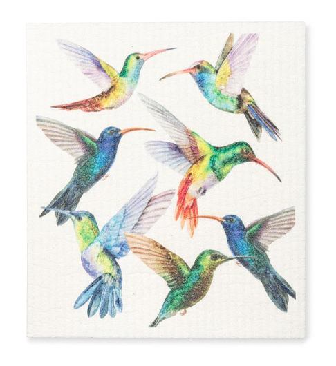 Colourful Hummingbirds Swedish Dishcloth
