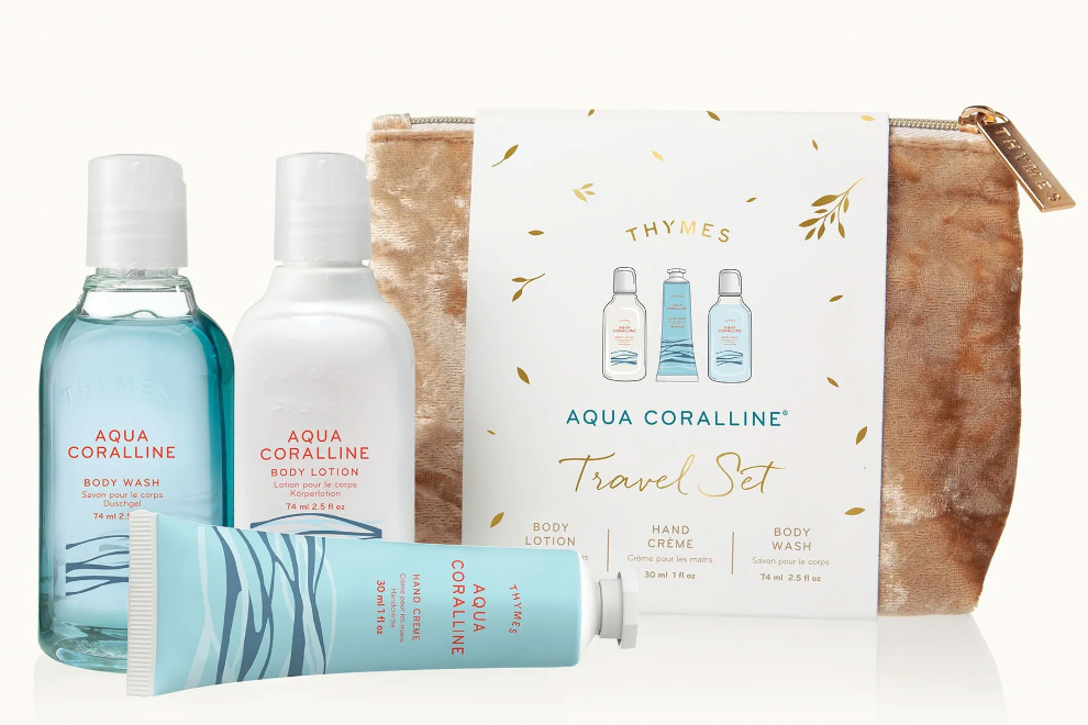 Thymes Aqua Coralline Travel Gift Set with Beauty Bag
