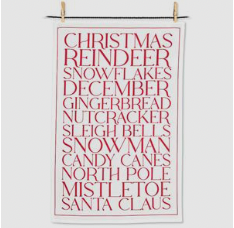 Red Christmas Text Tea Towel Cotton