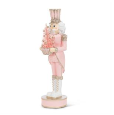 Charm Shiny Pink Nutcracker with LED Tree 15"
