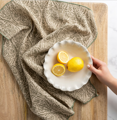Aria Block Print Tea Towel Crinkle Cotton Set of 2
