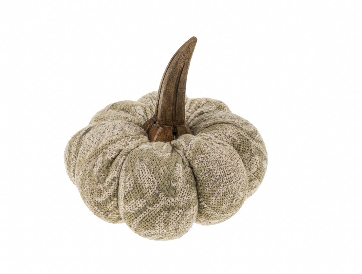 Screen Printed Pumpkin Small Green 6.5" With Mango Wood Stem