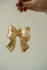 Blown Glass Gold Bow Ornament 3.5"