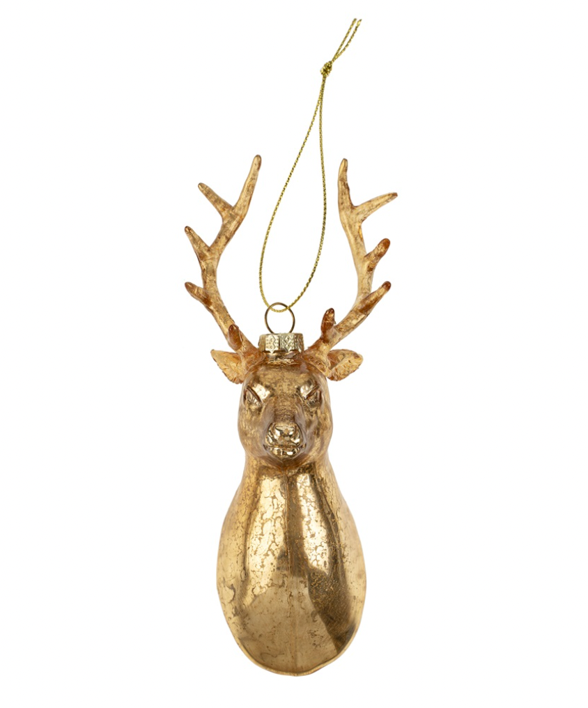 Golden Hand-Blown Glass Stag Ornament 6"