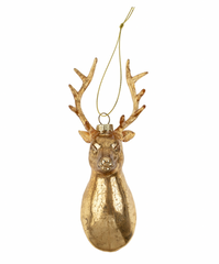 Golden Hand-Blown Glass Stag Ornament 6"