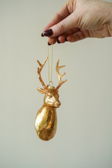 Golden Hand-Blown Glass Stag Ornament 6"