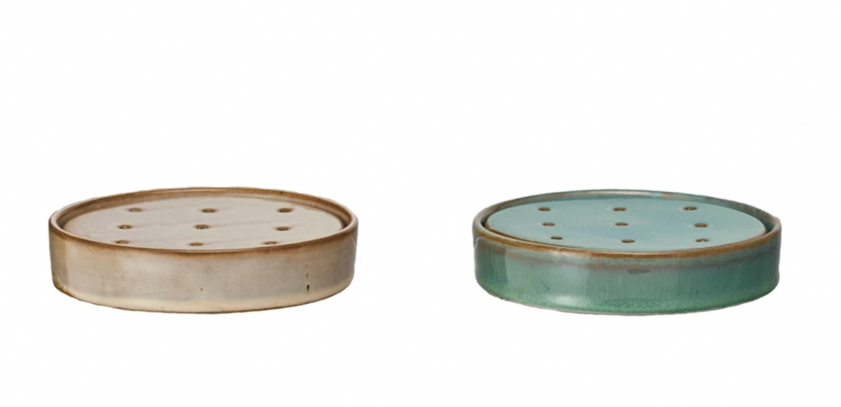 Round Stoneware Soap Dish With Removable Tray Assorted Colours