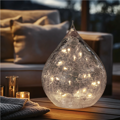 LED Tear Drop Crackle Glass 6"
