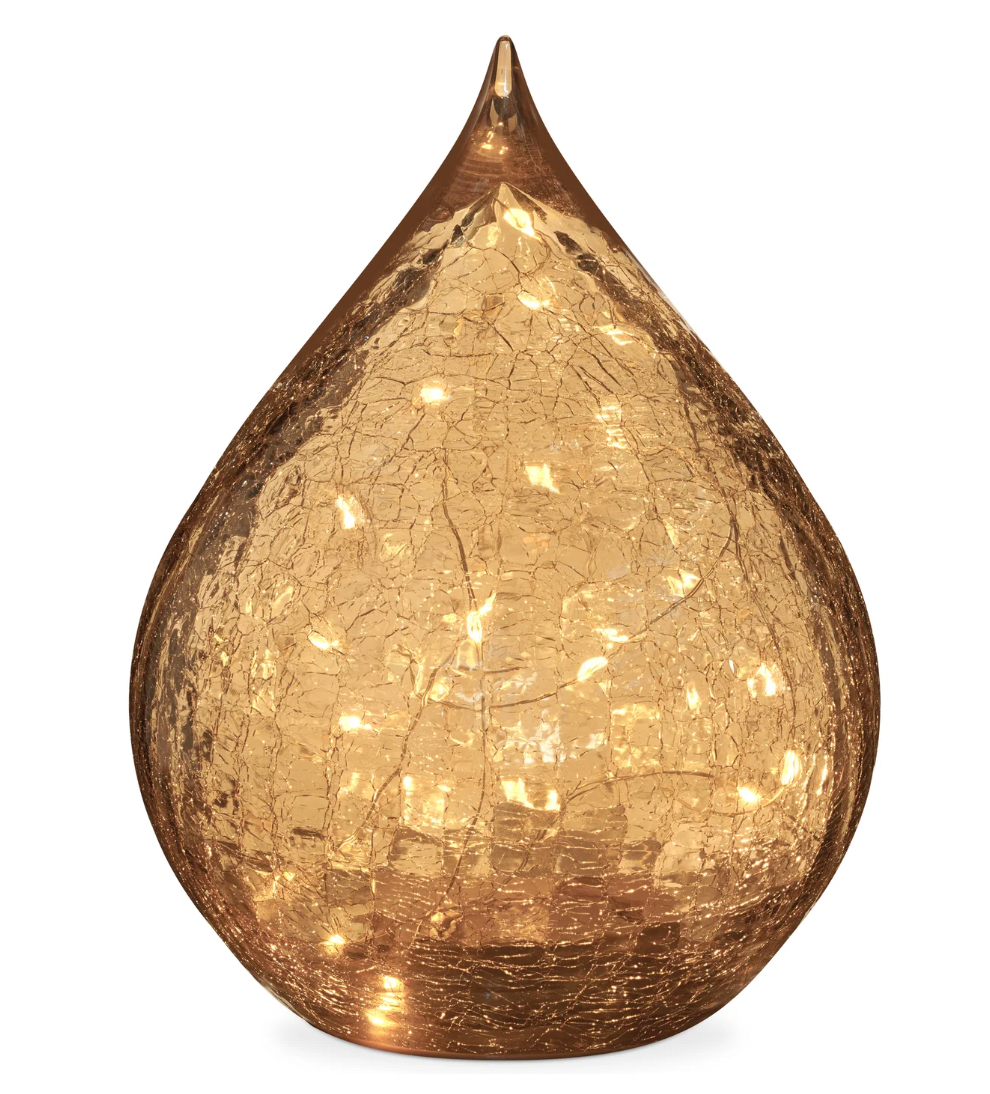 LED Teardrop Crackle Glass 6" Decor Light with Timer - Amber