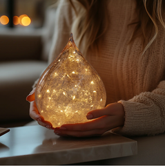 LED Teardrop Crackle Glass 6" Decor Light with Timer - Amber