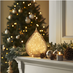 LED Teardrop Crackle Glass 6" Decor Light with Timer - Amber
