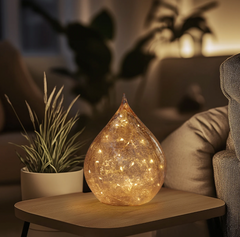 LED Teardrop Crackle Glass 6" Decor Light with Timer - Amber