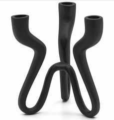 Trio Wavy Black Aluminum Candle Holder 8"