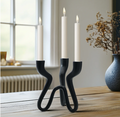 Trio Wavy Black Aluminum Candle Holder 8"