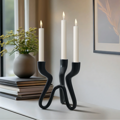Trio Wavy Black Aluminum Candle Holder 8"